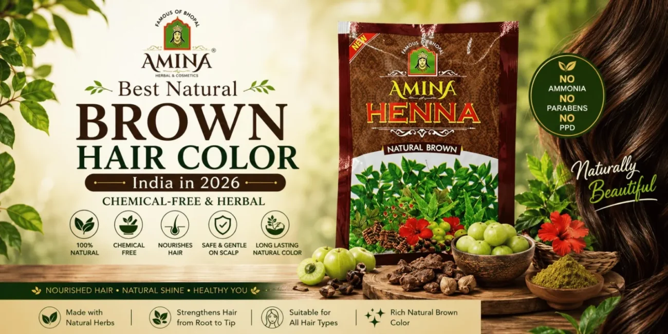 Best Natural Brown Herbal Hair Color for Grey Hair Coverage in India 2026 with Henna, Coffee, Kattha and Ayurvedic Herbs.