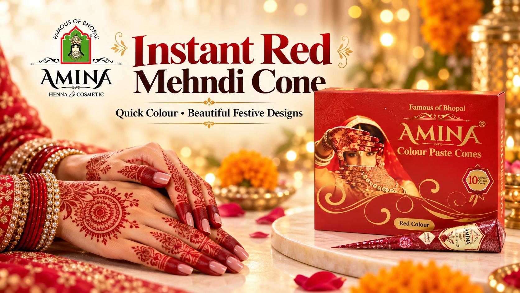 Amina instant red mehndi cone for festive mehndi designs
